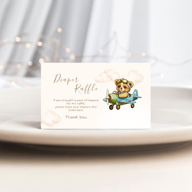 Tarjeta De Recepción Whimsical Airplane Pilot Teddy Bear Diaper Raffle (Whimsical Airplane Pilot Teddy Bear Diaper Raffle Enclosure Card)