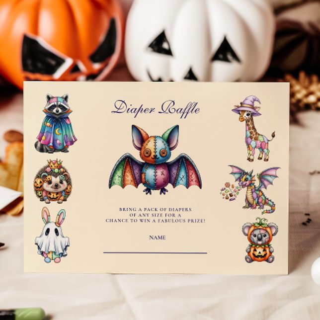 Tarjeta De Recepción Whimsical Animal Halloween Diapper Raffle (Subido por el creador)