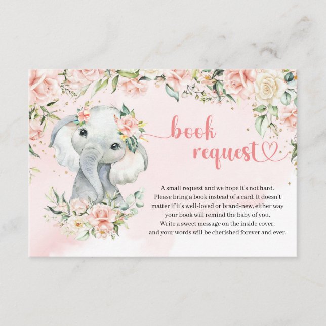 Tarjeta De Recepción Whimsical baby elephant blush gold Solicitud del l (Anverso)