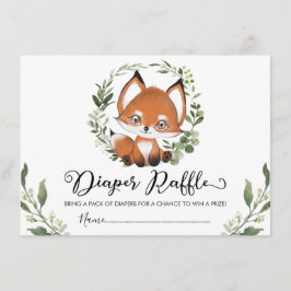 Tarjeta De Recepción Whimsical Baby Fox Greenery Wreath Diaper Raffle