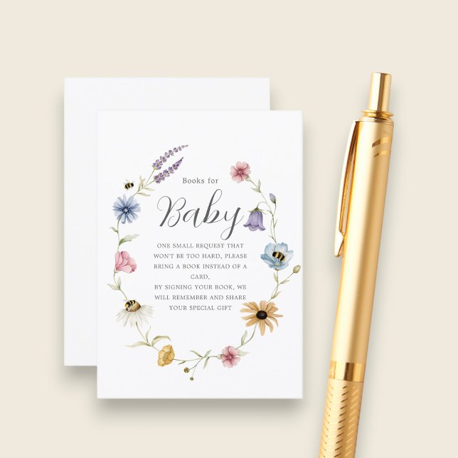 Tarjeta De Recepción Whimsical Bee Floral Books for Baby Card (Subido por el creador)