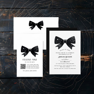 Tarjeta De Recepción Whimsical Black Bow QR Code College Fund