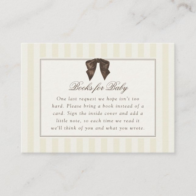 Tarjeta De Recepción Whimsical Brown Bow Striped Books for Baby (Anverso)