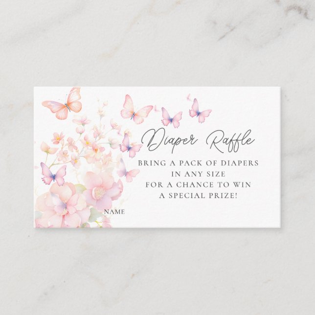 Tarjeta De Recepción Whimsical Butterflies Diaper Raffle (Anverso)