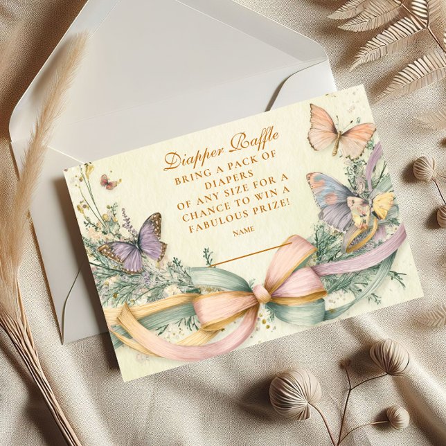 Tarjeta De Recepción Whimsical Butterfly Bow Diapper Raffle (Subido por el creador)