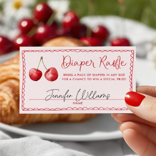 Tarjeta De Recepción Whimsical Cherry Baby Shower Diaper Raffle