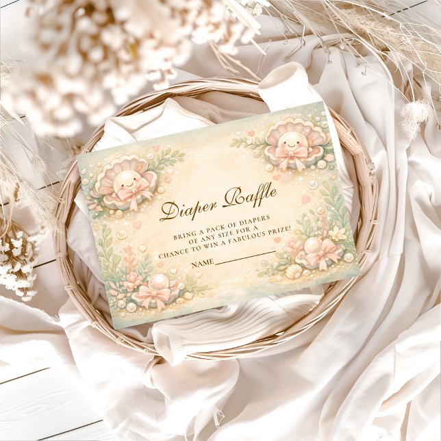 Tarjeta De Recepción Whimsical Coastal Pearl Diapper Raffle (Subido por el creador)