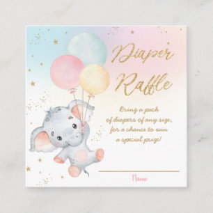 Tarjeta De Recepción Whimsical Cute Elephant Balloons Diaper Raffle En