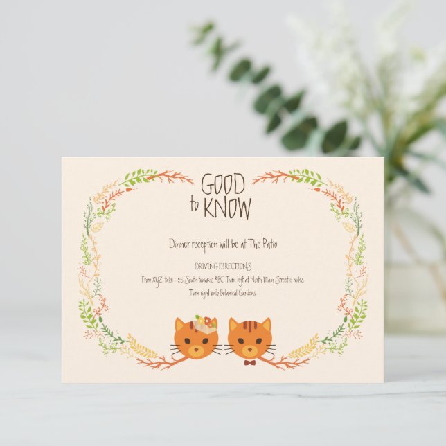 Tarjeta De Recepción Whimsical Forest Cats (Cream) Wedding RSVP (Anverso de pie)