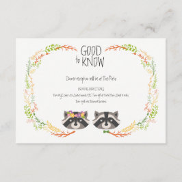 Tarjeta De Recepción Whimsical Forest Raccoons Alojamiento Rústico Boda