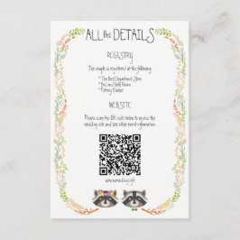 Tarjeta De Recepción Whimsical Forest Raccoons Alojamiento Rústico Boda