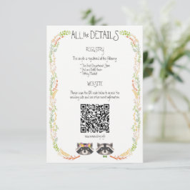 Tarjeta De Recepción Whimsical Forest Raccoons Alojamiento Rústico Boda