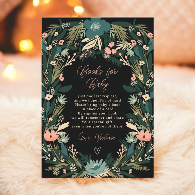 Tarjeta De Recepción Whimsical Green Pink Floral Books Baby Shower (Whimsical Green Pink Floral Books Baby Shower Enclosure Card)