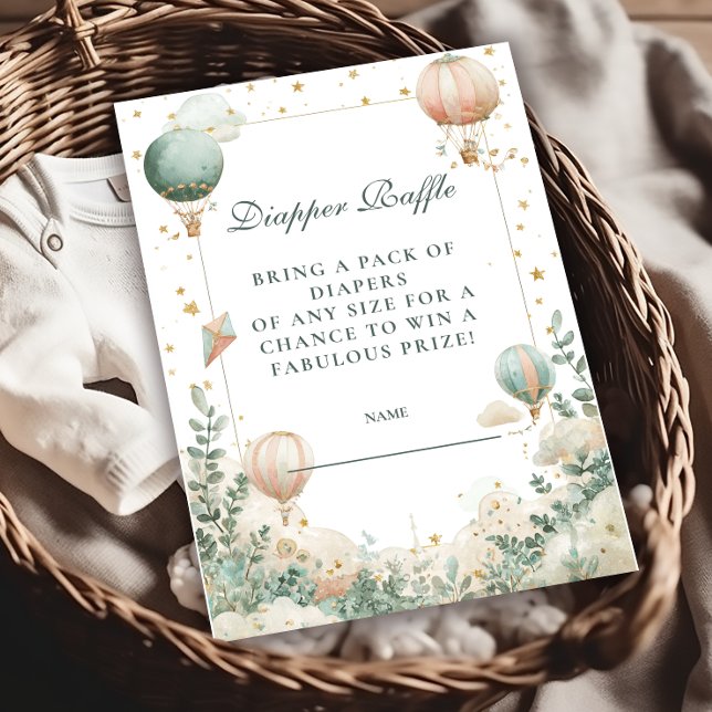 Tarjeta De Recepción Whimsical Hot Air Balloon Diapper Raffle (Subido por el creador)