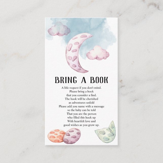 Tarjeta De Recepción Whimsical Moon Dragon Baby Shower trae un libro (Anverso)