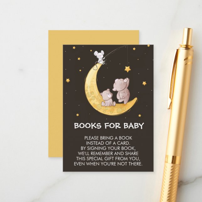 Tarjeta De Recepción Whimsical Moon estrena libros de Baby Shower para  (Anverso/Reverso In Situ)