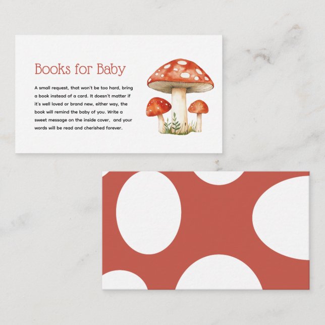 Tarjeta De Recepción Whimsical Mushroom Baby Shower Books para el bebé (Anverso / Reverso)
