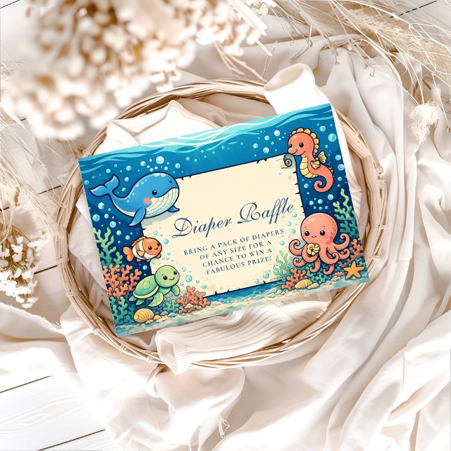 Tarjeta De Recepción Whimsical Ocean Friends Diapper Raffle (Subido por el creador)