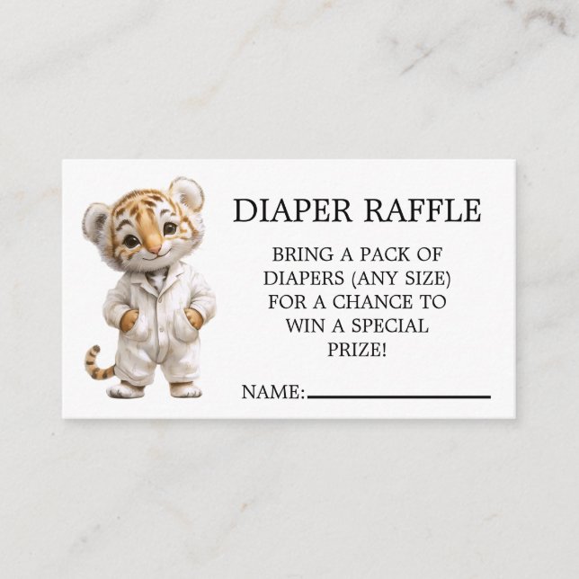 Tarjeta De Recepción Whimsical Pajama Parade Tiger Diaper Raffle (Anverso)