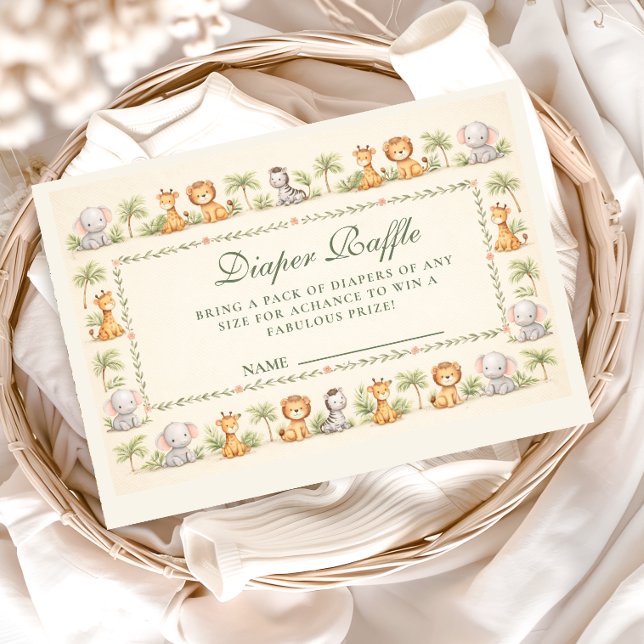 Tarjeta De Recepción Whimsical Safari Animals Diapper Raffle (Subido por el creador)