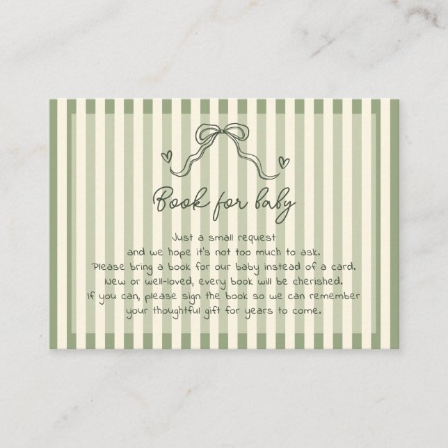 Tarjeta De Recepción Whimsical Sage Green Baby Shower Book For Baby (Anverso)