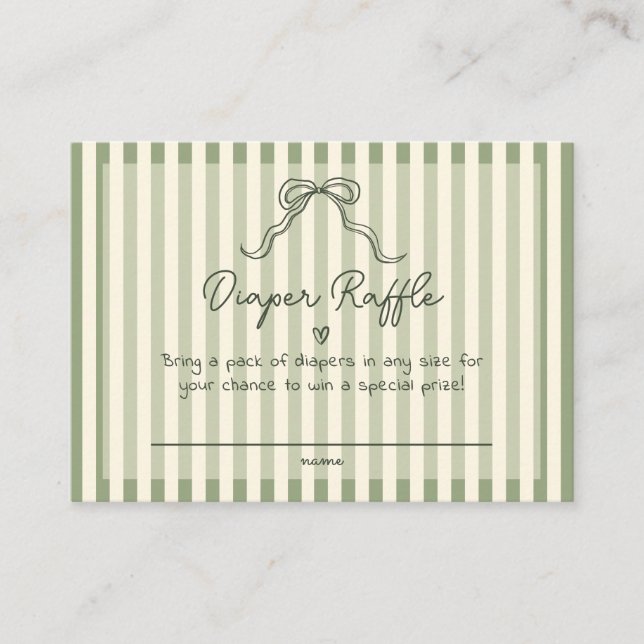Tarjeta De Recepción Whimsical Sage Green Baby Shower Diaper Raffle (Anverso)