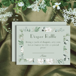 Tarjeta De Recepción Whimsical Sage Green Floral Diaper Raffle