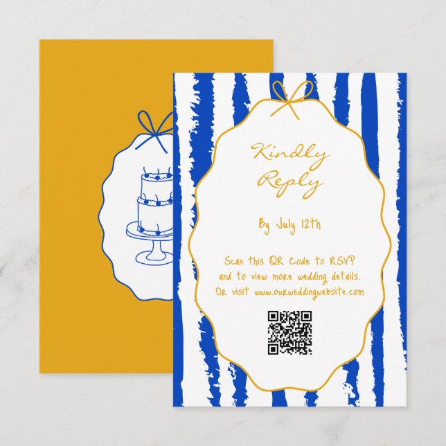 Tarjeta De Recepción Whimsical Stripes Handwritten Painted Wedding  (Anverso / Reverso)