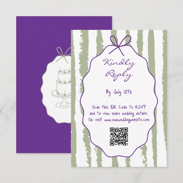 Tarjeta De Recepción Whimsical Stripes Handwritten Painted Wedding  (Anverso / Reverso)