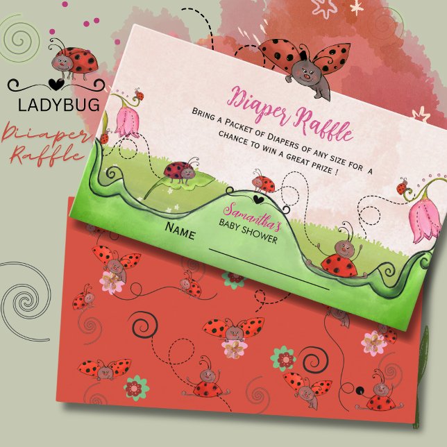 Tarjeta De Recepción Whimsical Sweet Little Lady Ladybug Diaper Raffle  (Whimsical Sweet Little Lady Ladybug Diaper Raffle Enclosure Card)