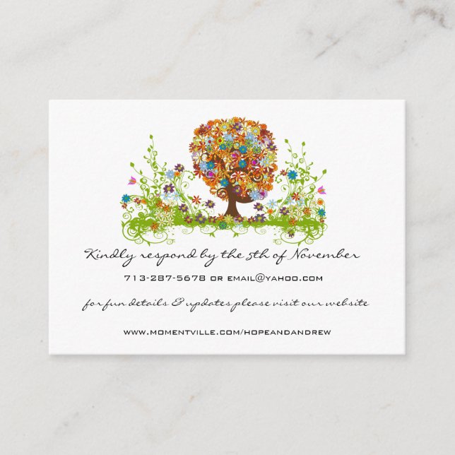 Tarjeta De Recepción Whimsical Wildflower Bloom Love Tree Website (Anverso)