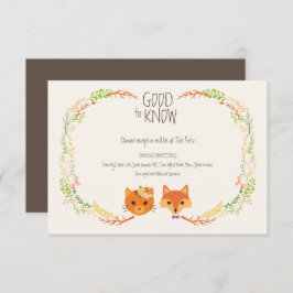Tarjeta De Recepción Whimsical Woodland Cat & Fox Boda