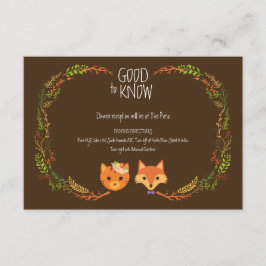 Tarjeta De Recepción Whimsical Woodland Cat & Fox Boda