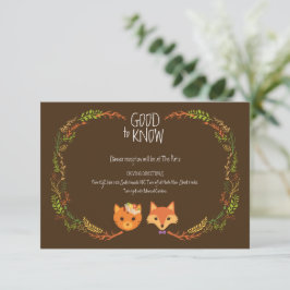 Tarjeta De Recepción Whimsical Woodland Cat & Fox Boda