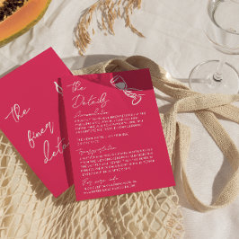 Tarjeta De Recepción Whimsy Deep Pink Hand Drawn Wedding Details
