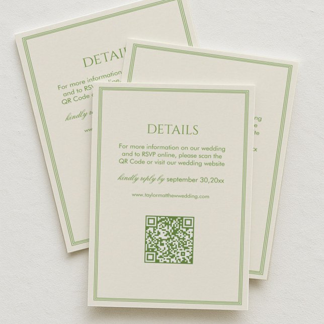 Tarjeta De Recepción White and Green Wedding Details Qr Code (Subido por el creador)