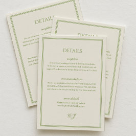 Tarjeta De Recepción White and Sage Green Wedding Details