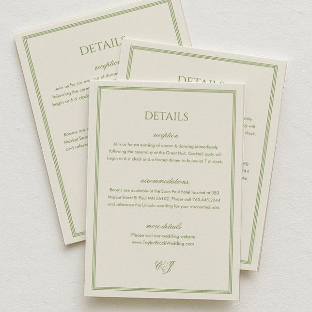 Tarjeta De Recepción White and Sage Green Wedding Details (Subido por el creador)