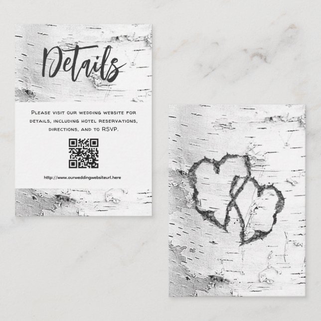 Tarjeta De Recepción White Birch Details QR code Wedding Enclosure (Anverso / Reverso)