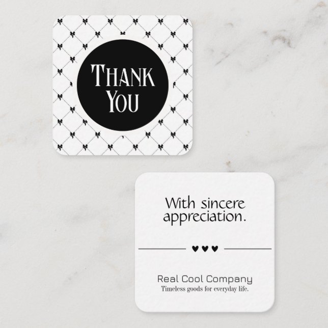 Tarjeta De Recepción White & Black Bow Monogram Thank You Card (Anverso / Reverso)
