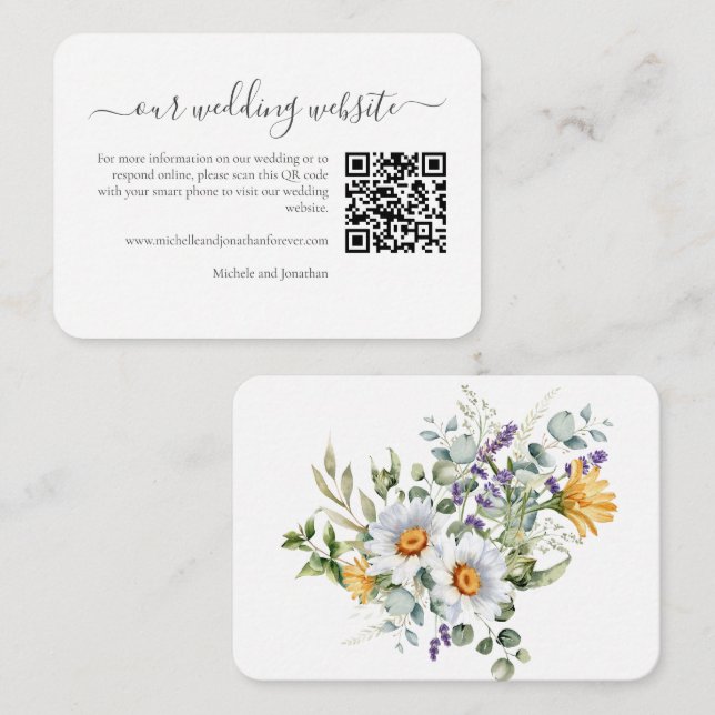 Tarjeta De Recepción White Daisies Wedding RSVP Detalles Código QR (Anverso / Reverso)