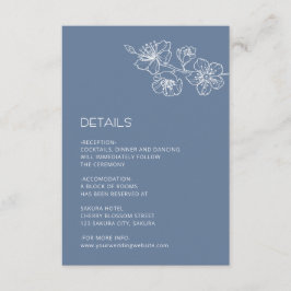 Tarjeta De Recepción White Floral Line Art Dusty Blue Wedding