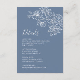 Tarjeta De Recepción White Floral Line Art Dusty Blue Wedding
