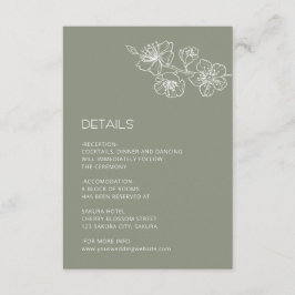 Tarjeta De Recepción White Floral Line Art Sage Green Wedding