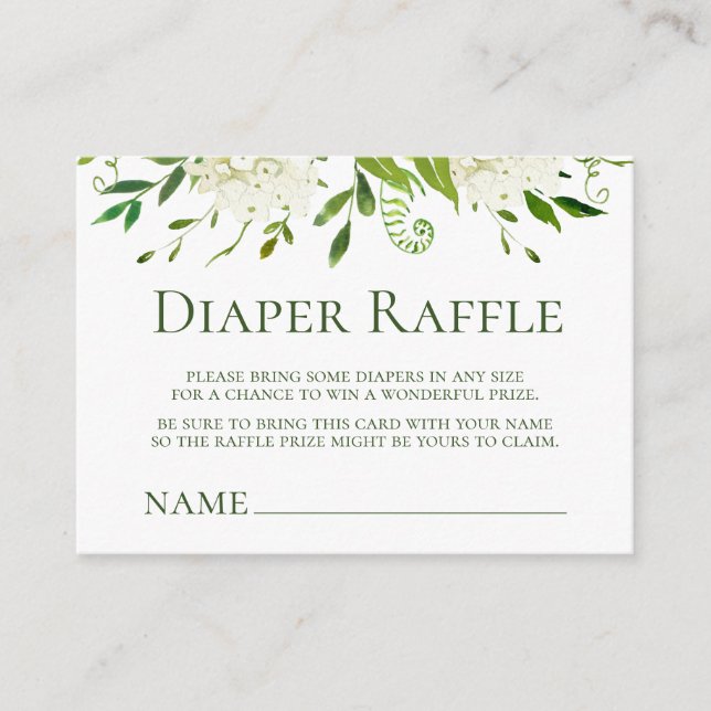 Tarjeta De Recepción White Hydrangeas Baby Shower Diaper Raffle (Anverso)
