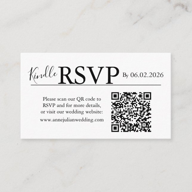 Tarjeta De Recepción White landscape RSVP QR Code Card  Modern Wedding (Anverso)