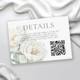Tarjeta De Recepción White Peonies Floral Wedding Details QR code