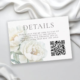 Tarjeta De Recepción White Peonies Floral Wedding Details QR code