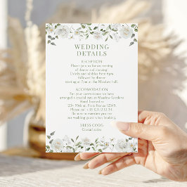 Tarjeta De Recepción White Peony Rose Eucalyptus Wedding Details Cards