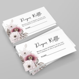 Tarjeta De Recepción White Plum Floral Diaper Raffle Baby Shower